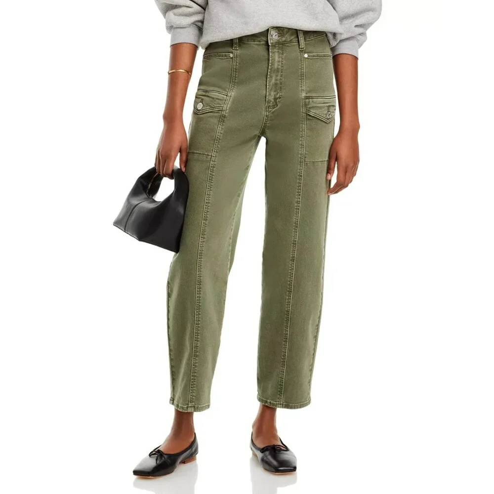 Paige Alexis Cargo Barrel Leg In Vintage Ivy Green Jeans Cotton Blend Denim 25 - Picture 2 of 12